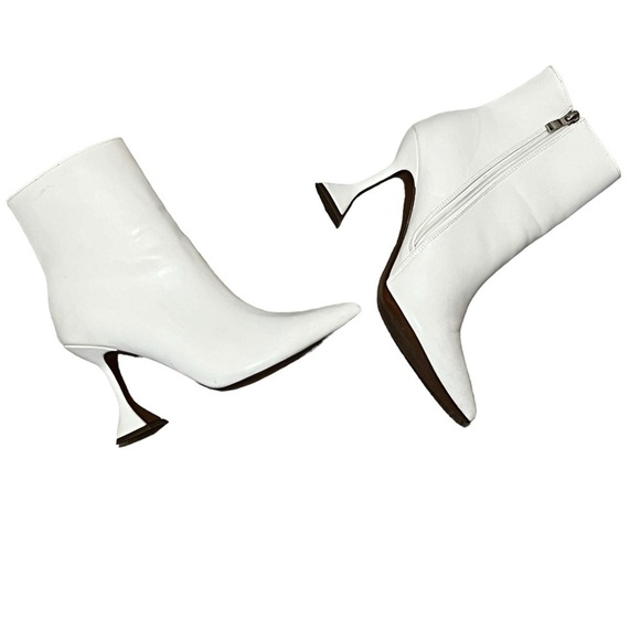 AMINA MUADDI Giorgia Leather Flared Heel Ankle Boots White 40 US Size 10 - Picture 5 of 16
